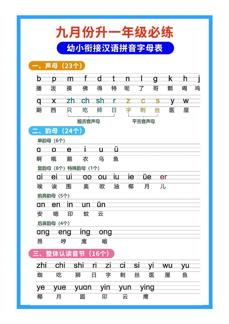 一年级上语文必练幼小衔接汉语拼音字母表