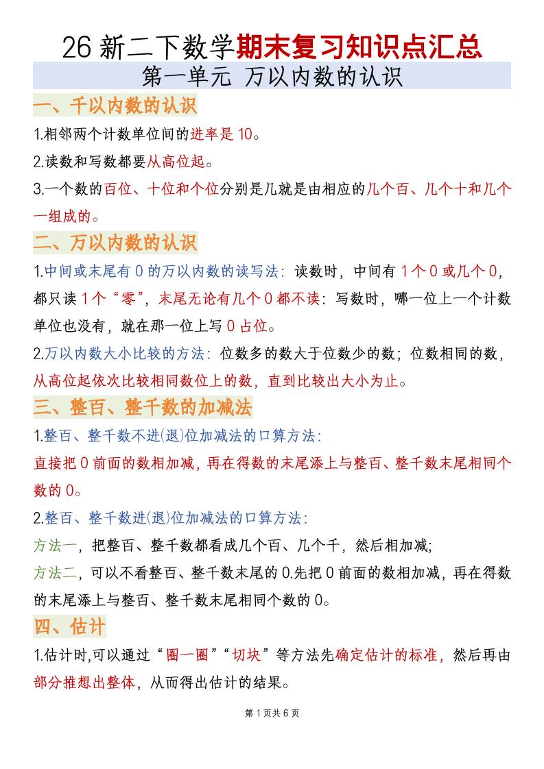 二年级下数学全册必备知识点汇总《青岛五四版》
