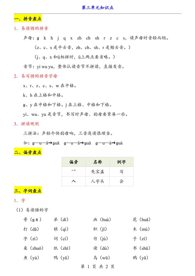 新一上语文第3单元（知识点）